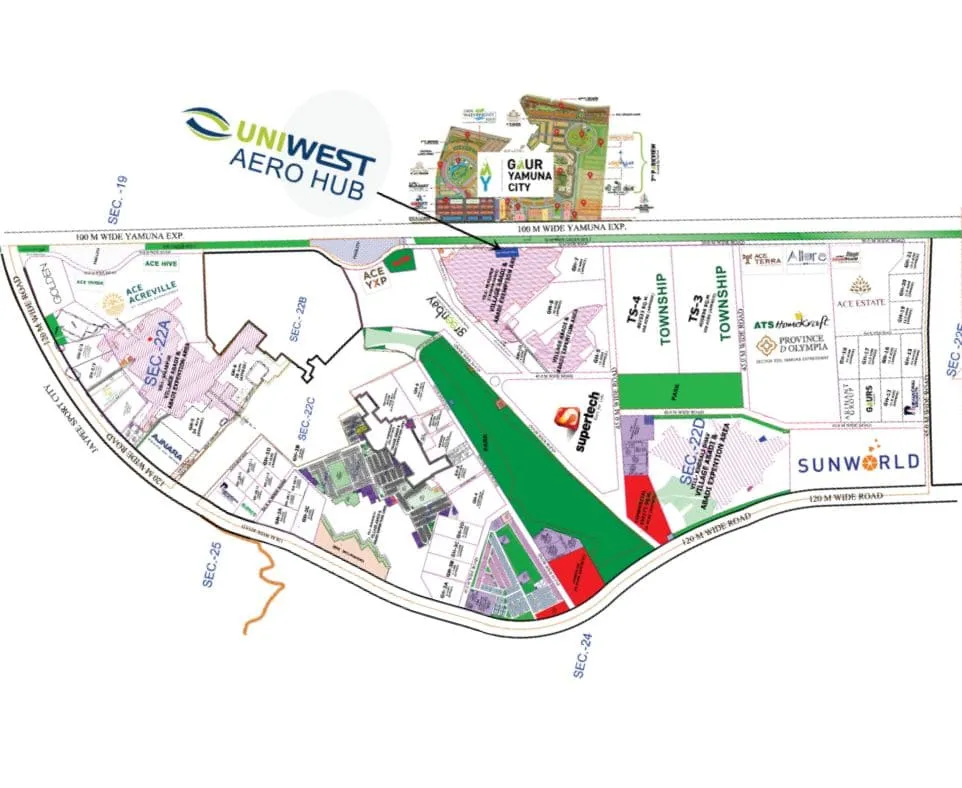 Uniwest Aero Hub location map, Sector 22D Yamuna Expressway